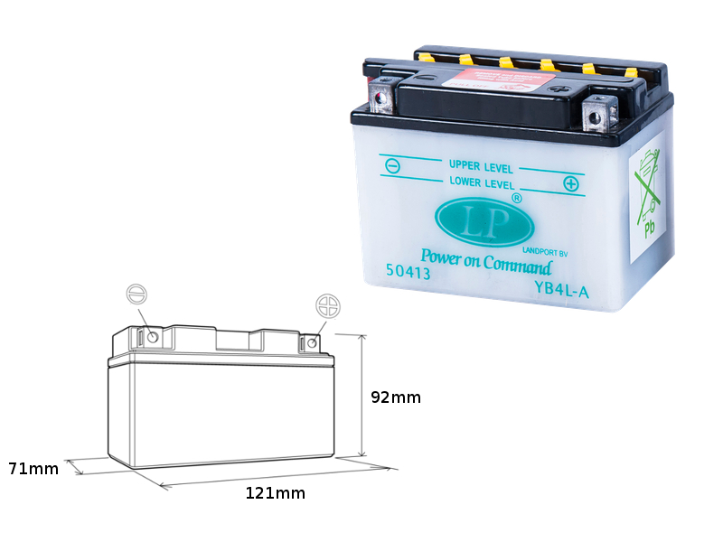 LANDPORT akumulátor YB4L-A (MD LB4L-A) 12V 4Ah 120x70x92 obsługový - elektrolyt zvlášť (8) UE48